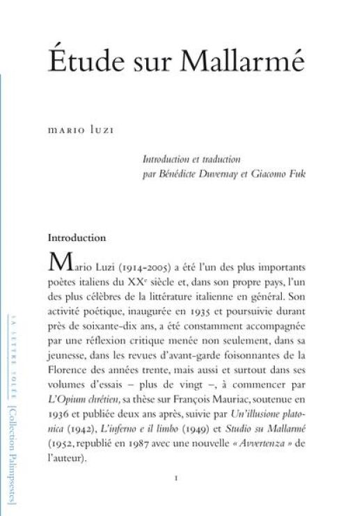 Mario Luzi, Étude sur Mallarmé              