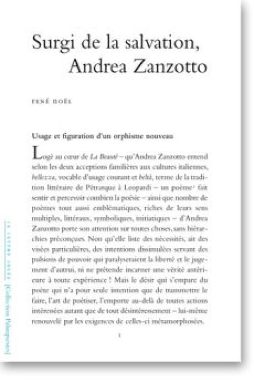 René Noël, Surgi de la salvation, Andrea Zanzotto              